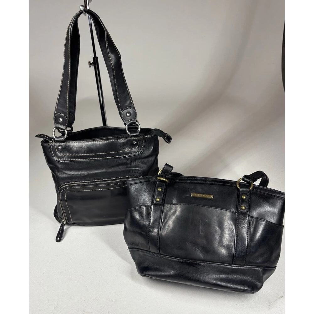 Lot 2 Leather Handbags Stone Mountain & VTG G.H. Bass Black Tote Shoulder Purse